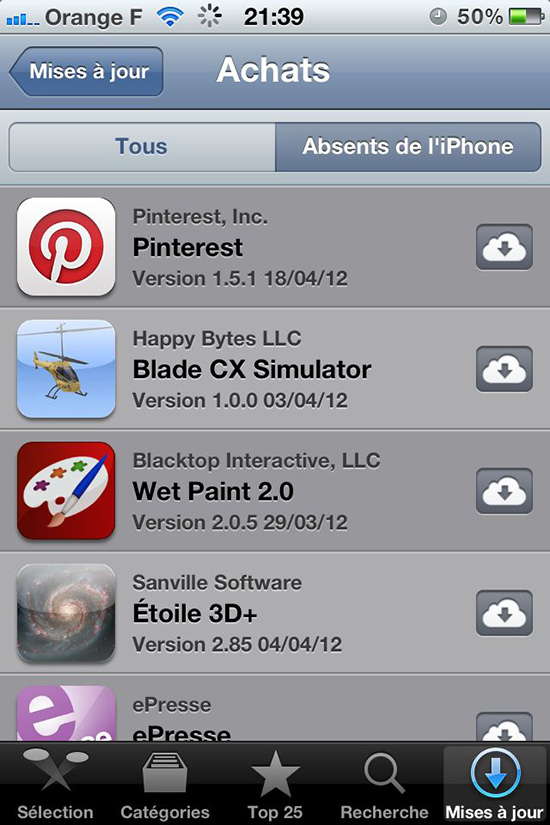 Recuperer application changement iphone