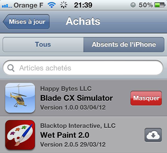 Retrouver une application sur iphone