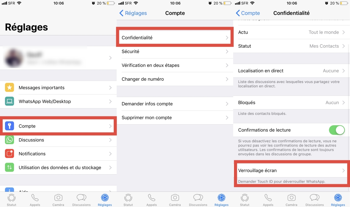 Iphone reglage application