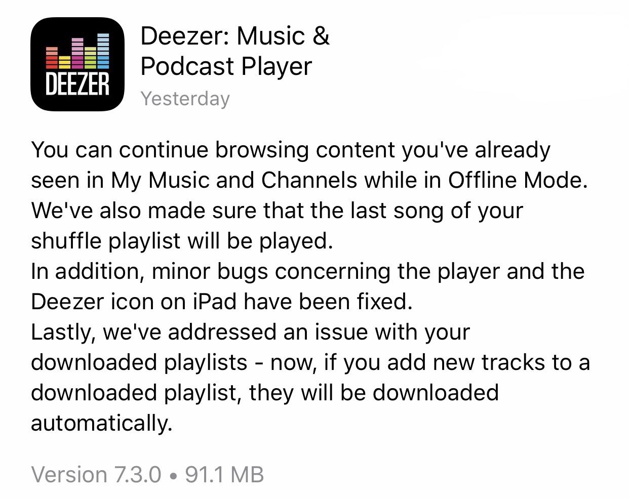 Application deezer iphone bug