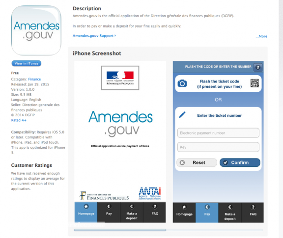 Application iphone amendes.gouv