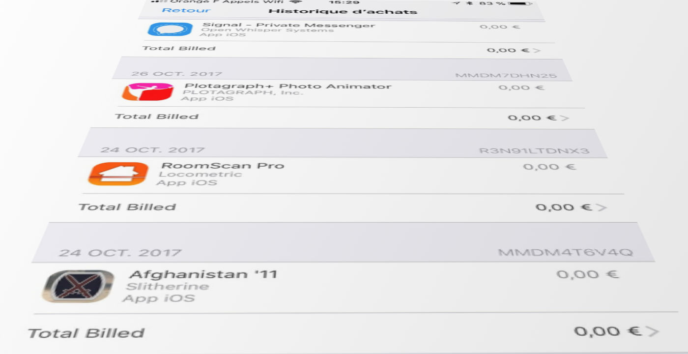 Historique application iphone