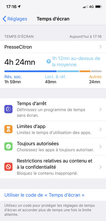 Application temps passé sur iphone