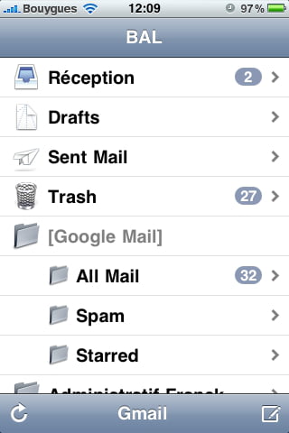 Perdu application mail iphone