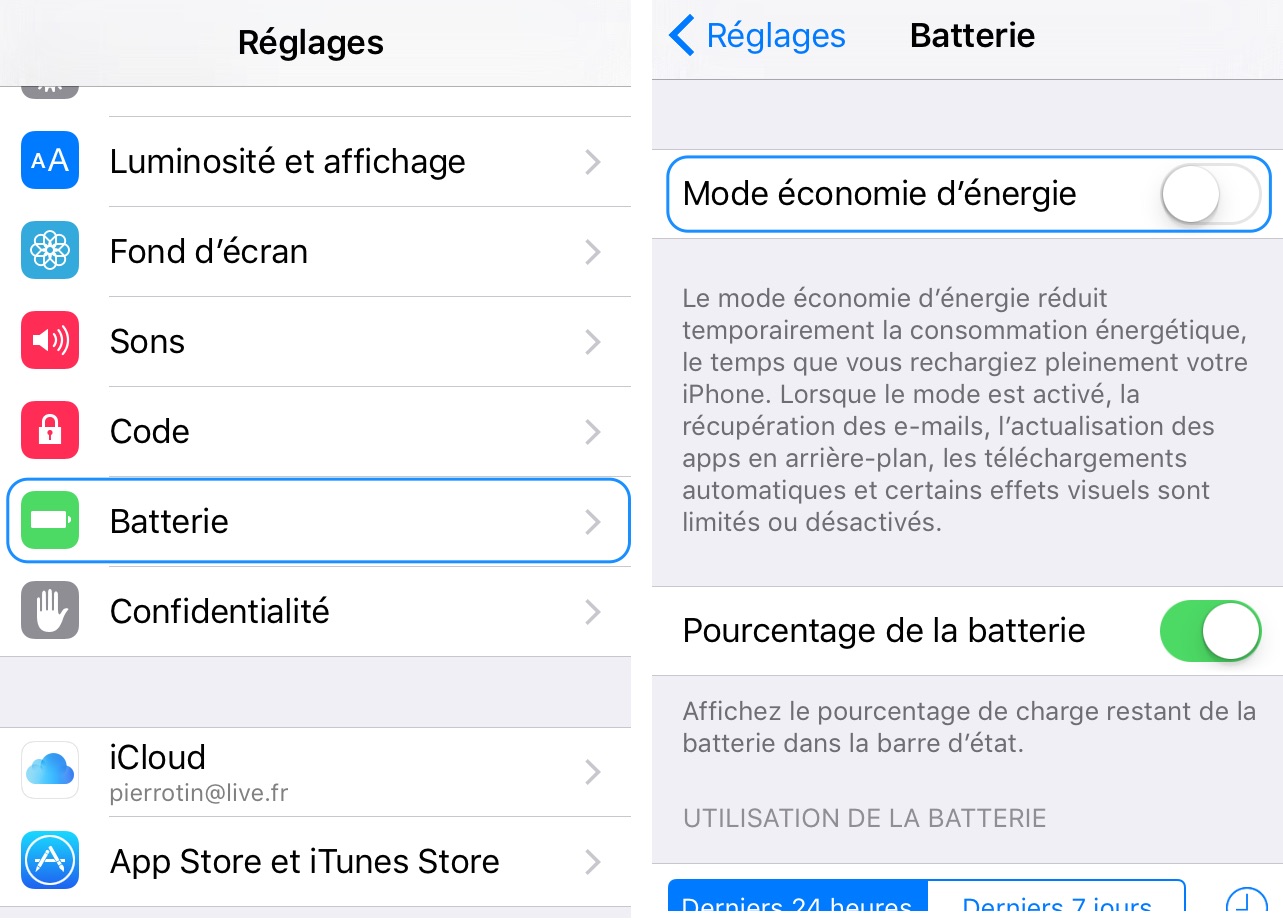 Application iphone batterie