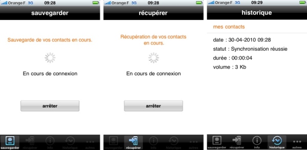 Application iphone sauvegarde contact