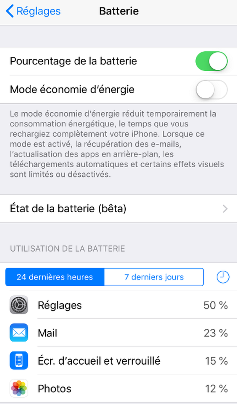 Iphone application batterie