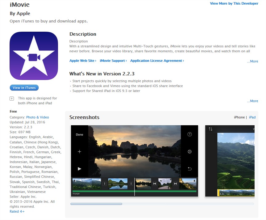 Application iphone montage video
