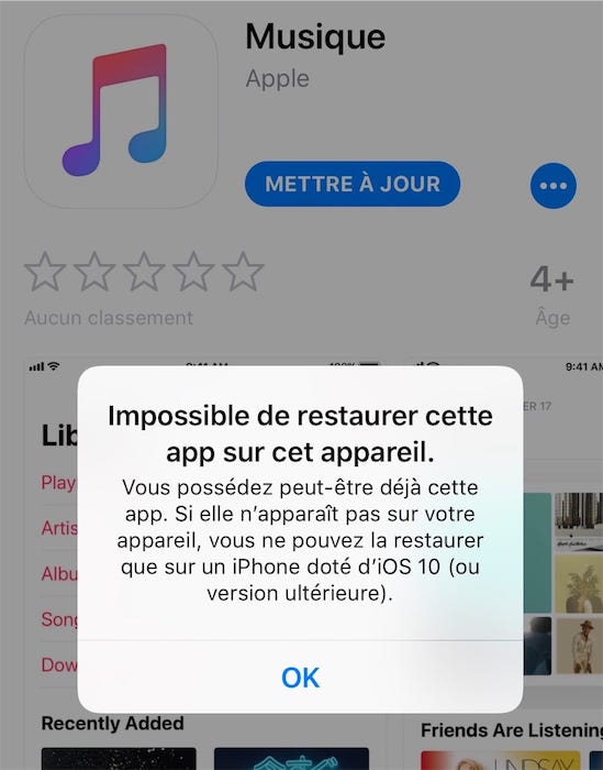 Iphone impossible de mettre a jour application