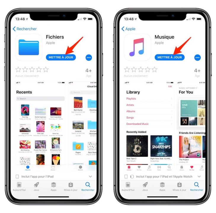 Iphone mise a jour application