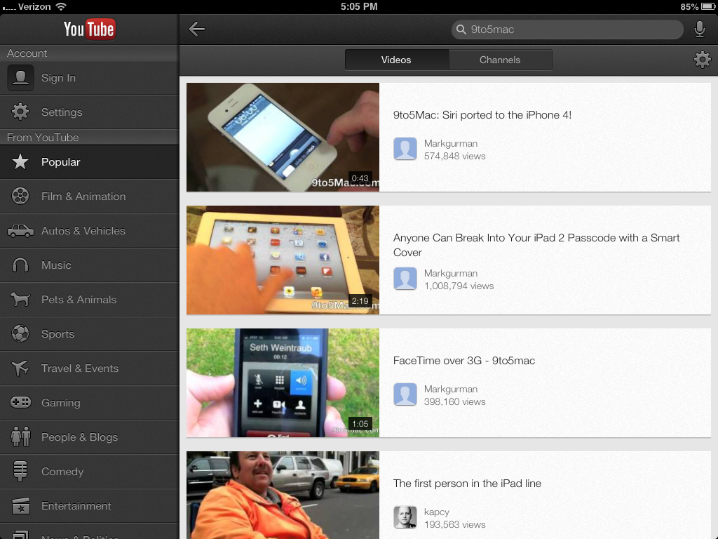 Application youtube iphone 5