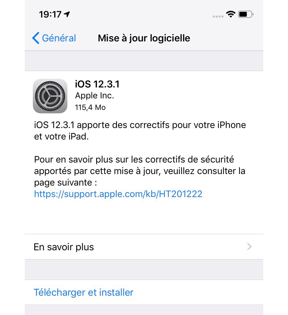 Problème mise à jour application iphone