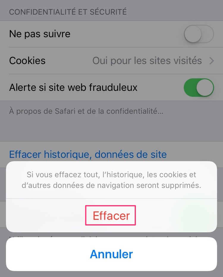 Supprimer données application iphone
