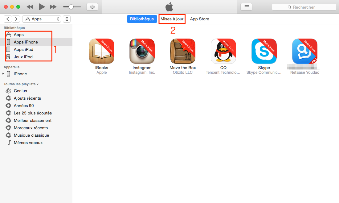 Mise a jour des application iphone