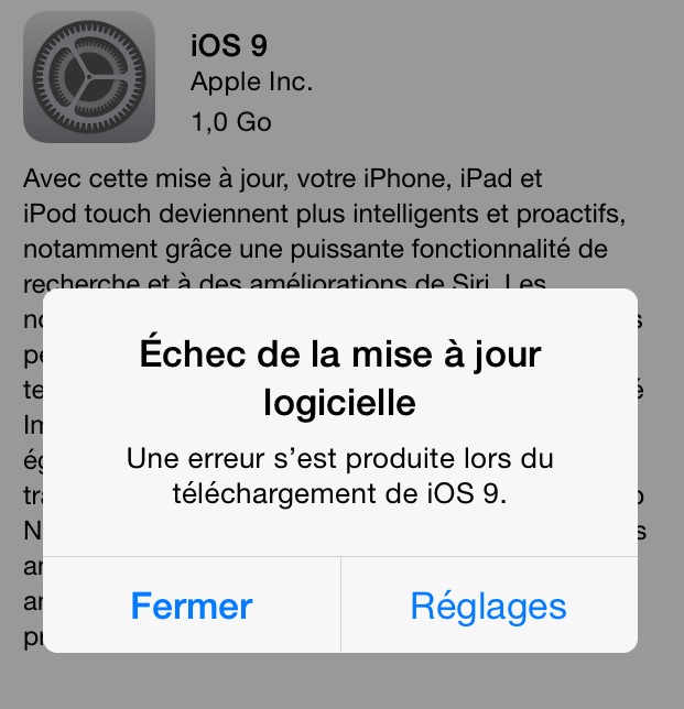 Impossible de mettre a jour application iphone