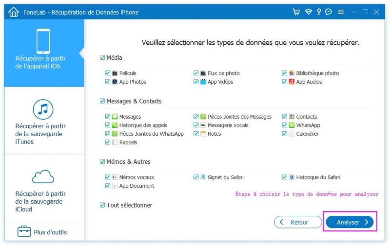 Application pour recuperer donnees iphone