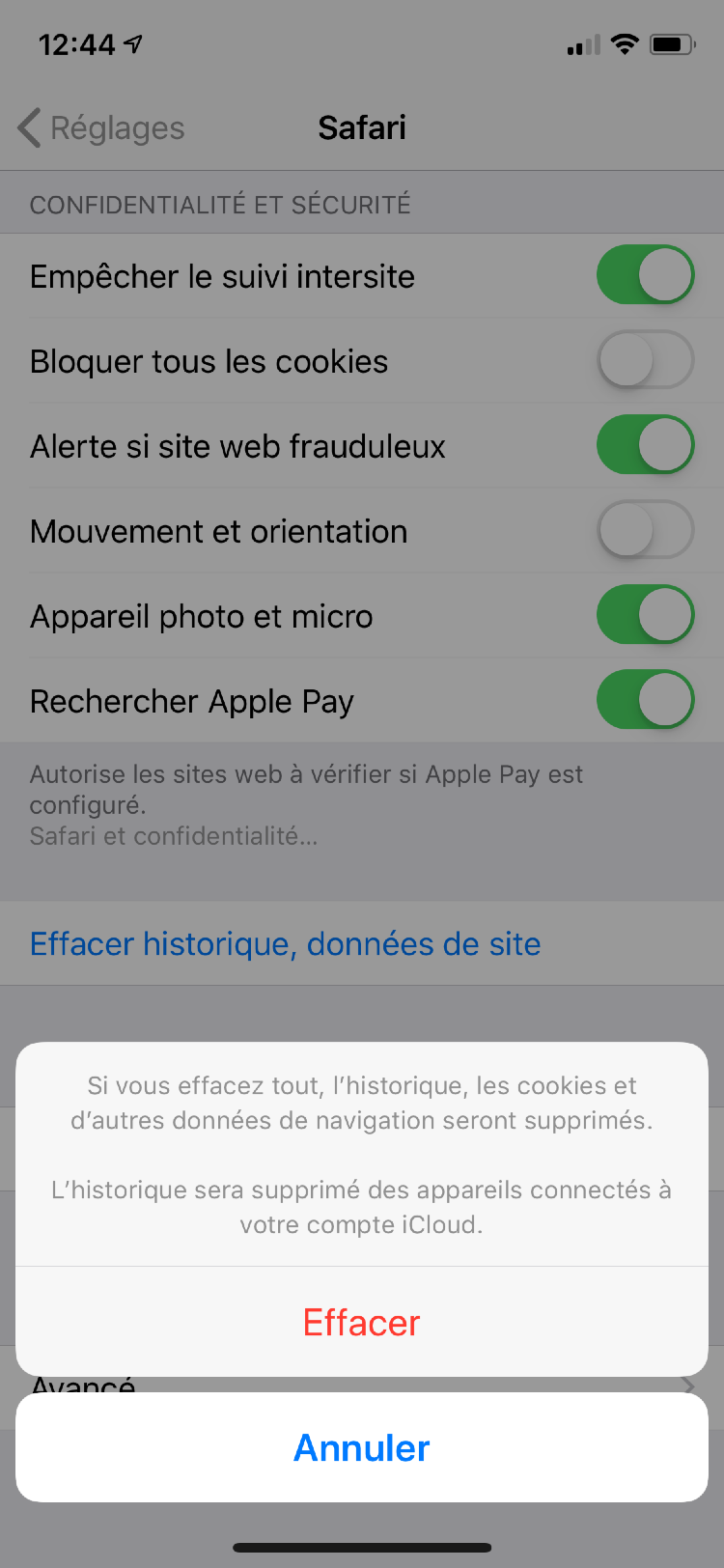 Effacer historique application iphone