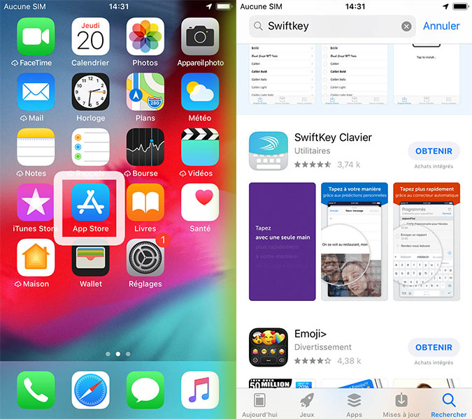 Application iphone clavier