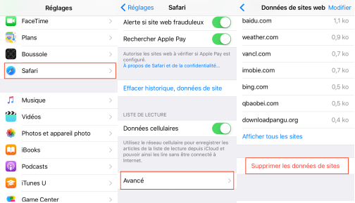 Supprimer le cache application iphone