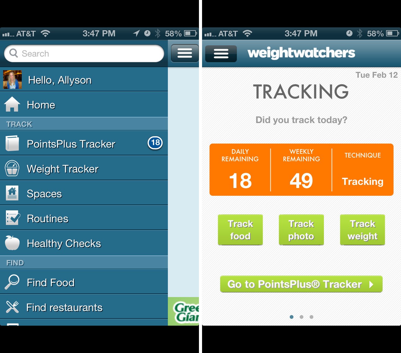 Weight watcher application iphone