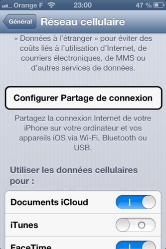 Application partage connexion iphone