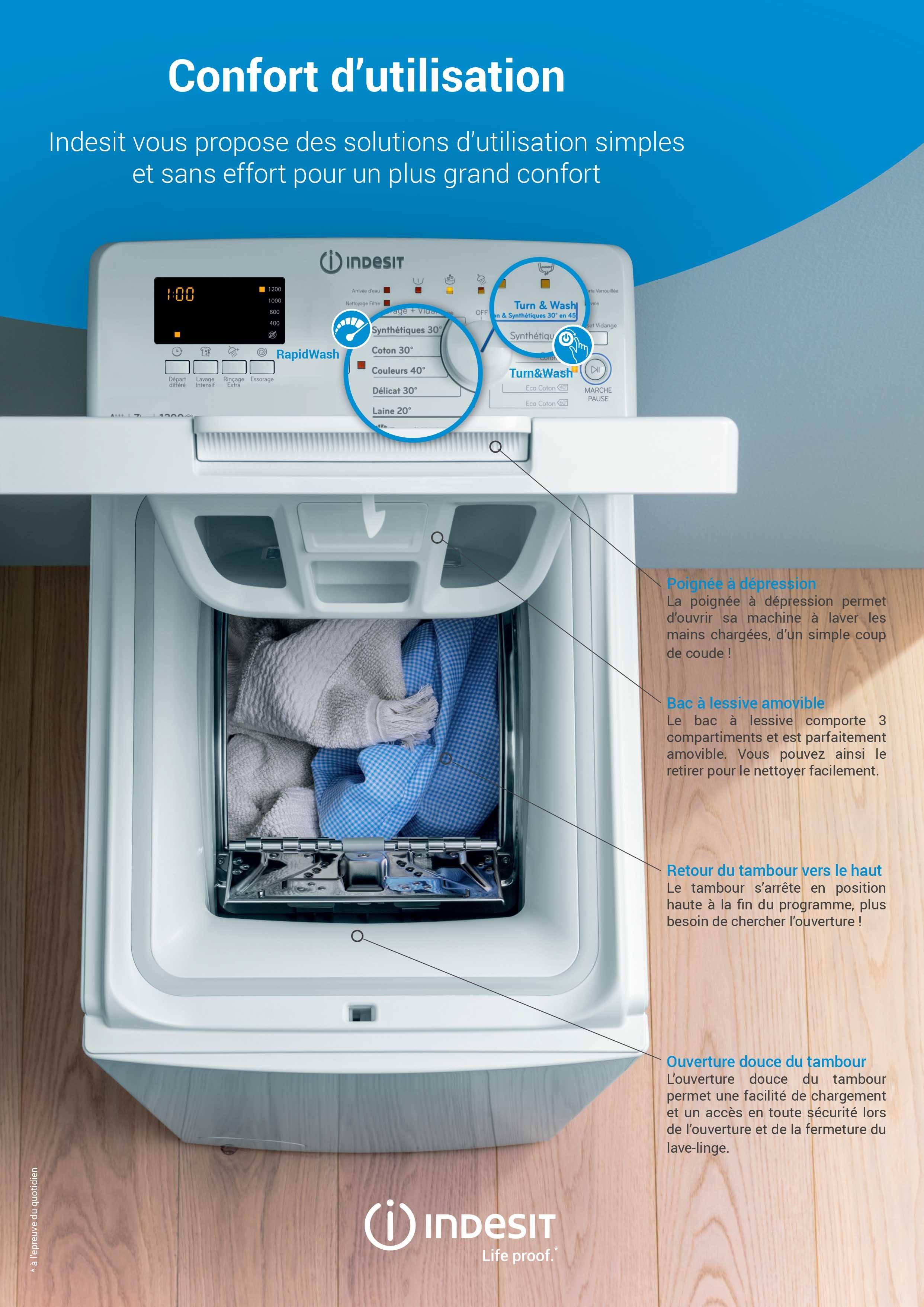 Lave linge top indesit btwcd71253(fr)