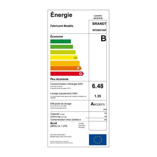 Lave-linge top séchant brandt wtd8074sf