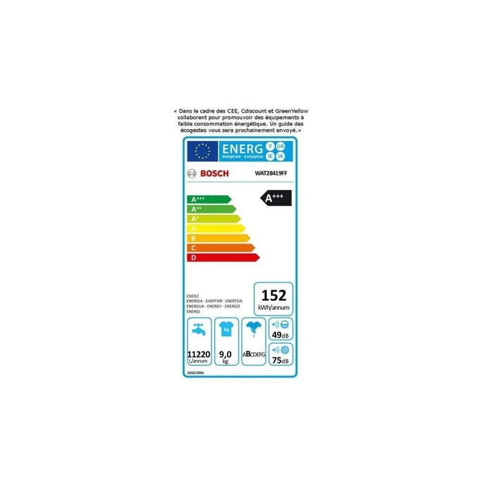 Lave linge bosch wat28419ff