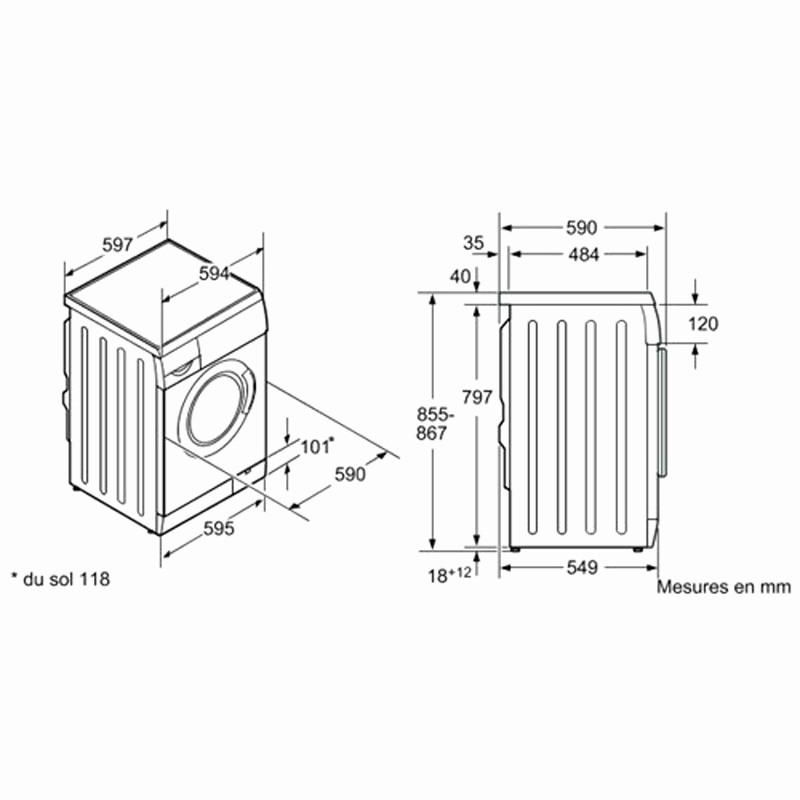 Lave linge dimension