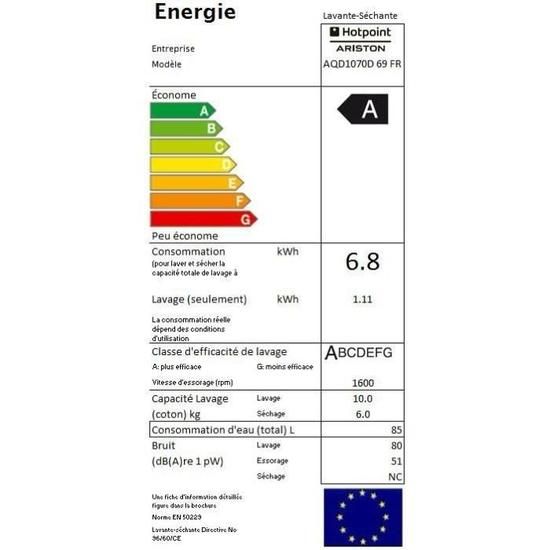 Hotpoint lave-linge hublot séchant aqd 1070 d69 fr