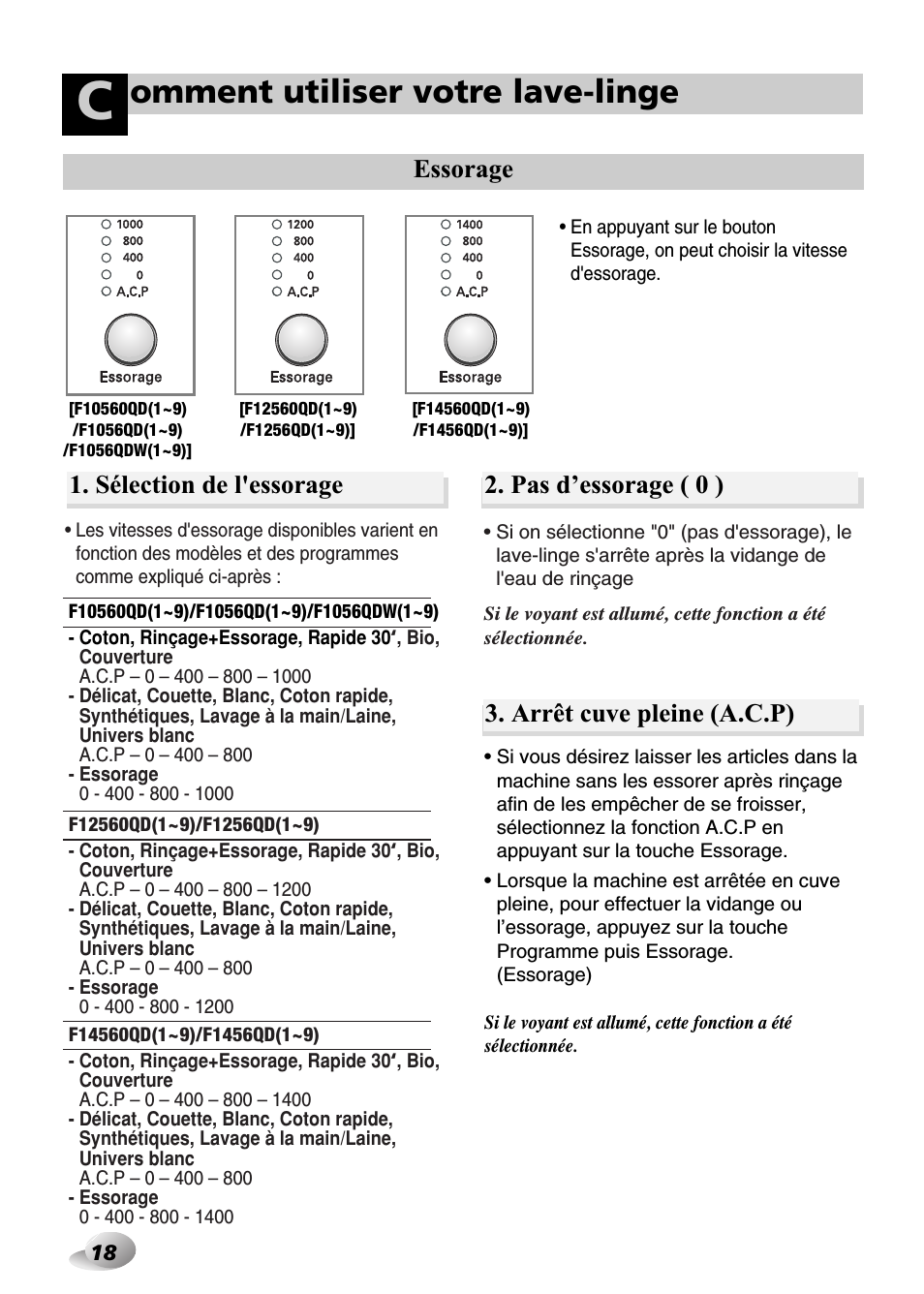 Vitesse essorage lave linge