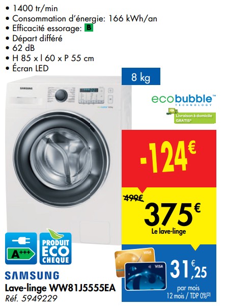 Lave linge samsung carrefour