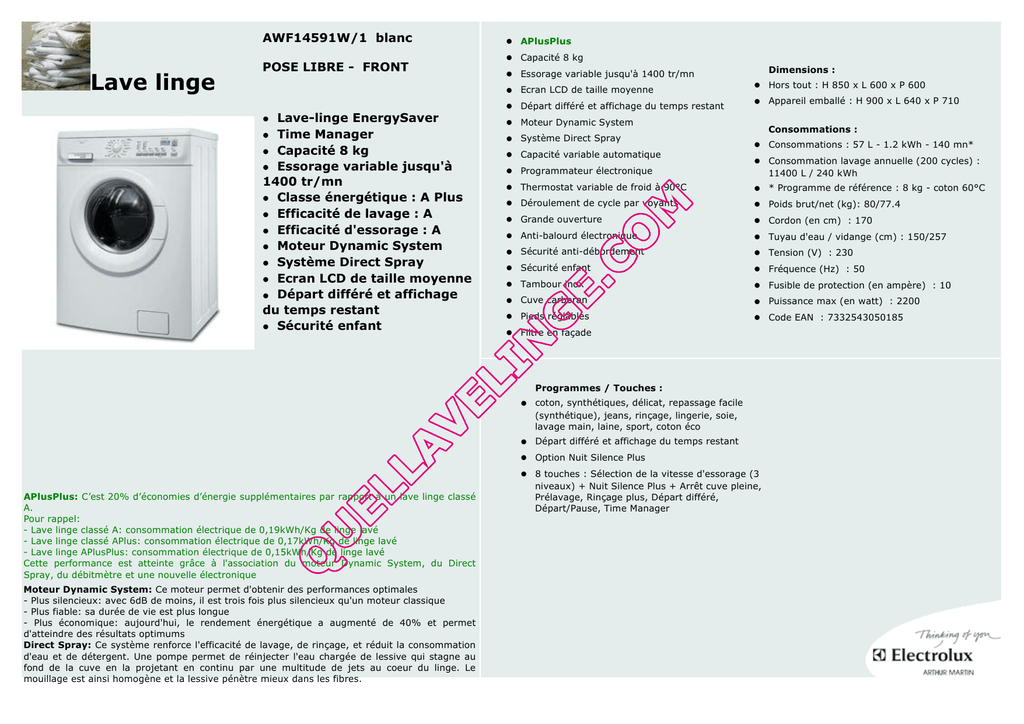 Capacité variable automatique lave linge