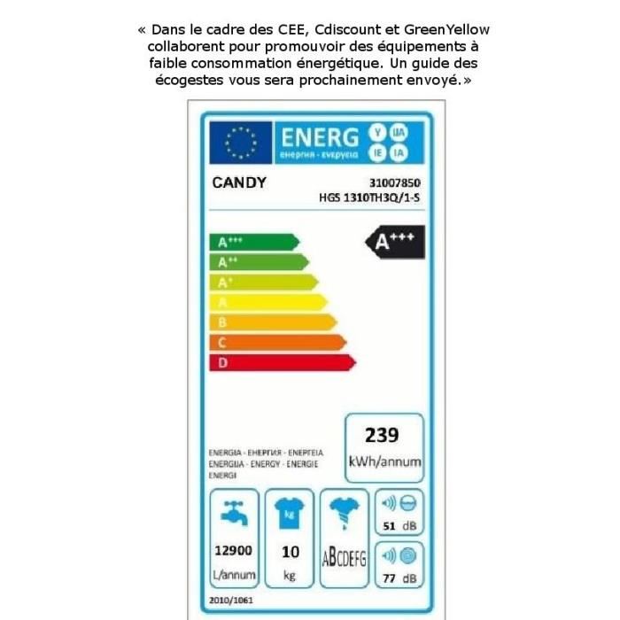 Candy hgs1310thq1-s - lave linge frontal - 10kg